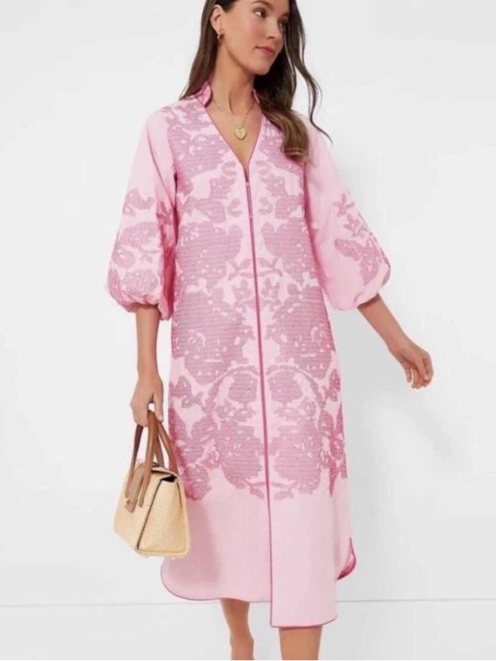 NWT Tuckernuck Hyacinth House Pink Arem Embroidered Caftan Dress Medium